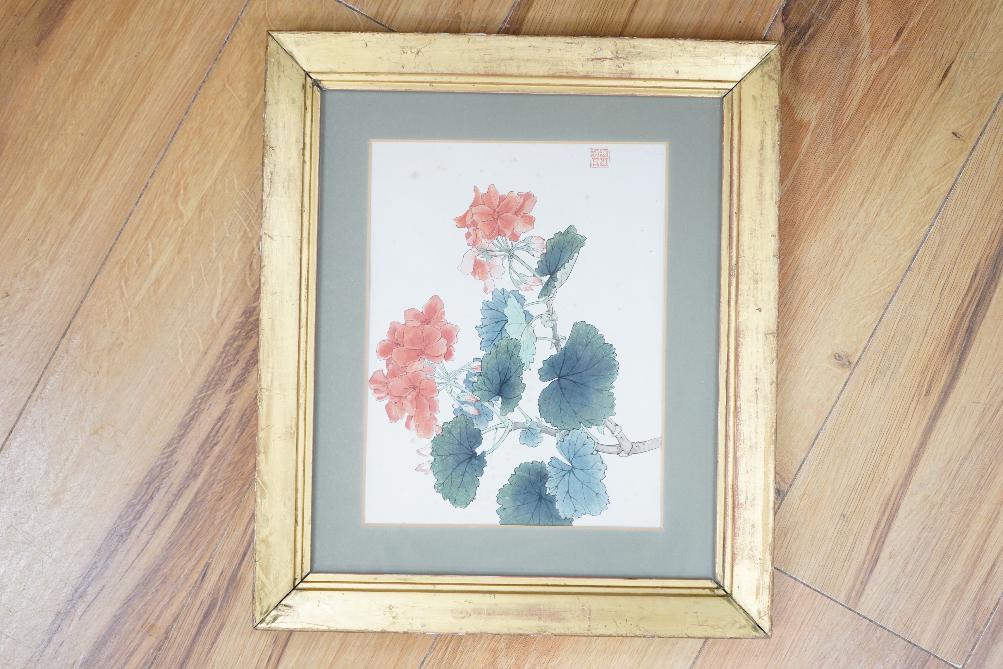 Chinese School, watercolour, Pelargoniums, 26 x 19cm